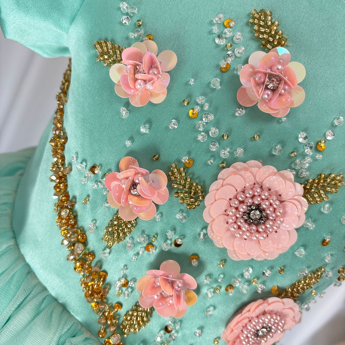 Luxury Turquoise Girl Dress Beadeds Arabic Nika Princess Kids J143