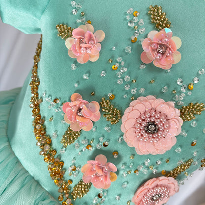 Luxury Turquoise Girl Dress Beadeds Arabic Nika Princess Kids J143