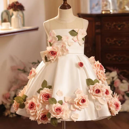 Luxury White Floral Girl Dress Handmade Flowers Princess J203