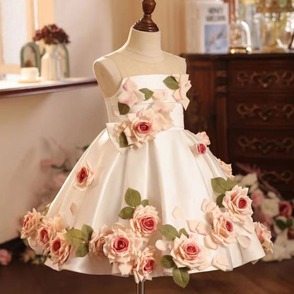Luxury White Floral Girl Dress Handmade Flowers Princess J203