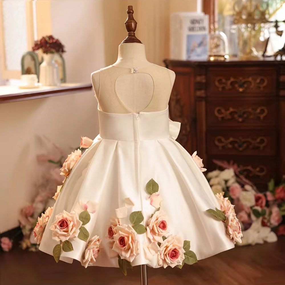Luxury White Floral Girl Dress Handmade Flowers Princess J203