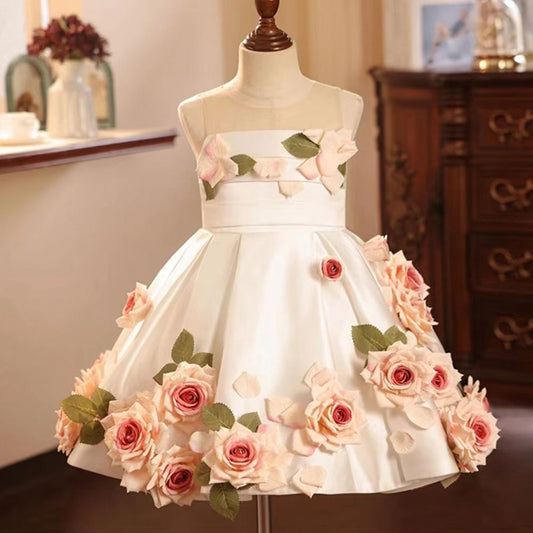 Luxury White Floral Girl Dress Handmade Flowers Princess J203