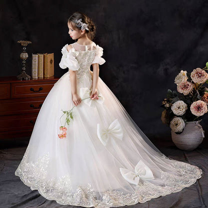Luxury White Flower Girl Dress Appliques with Bow J346