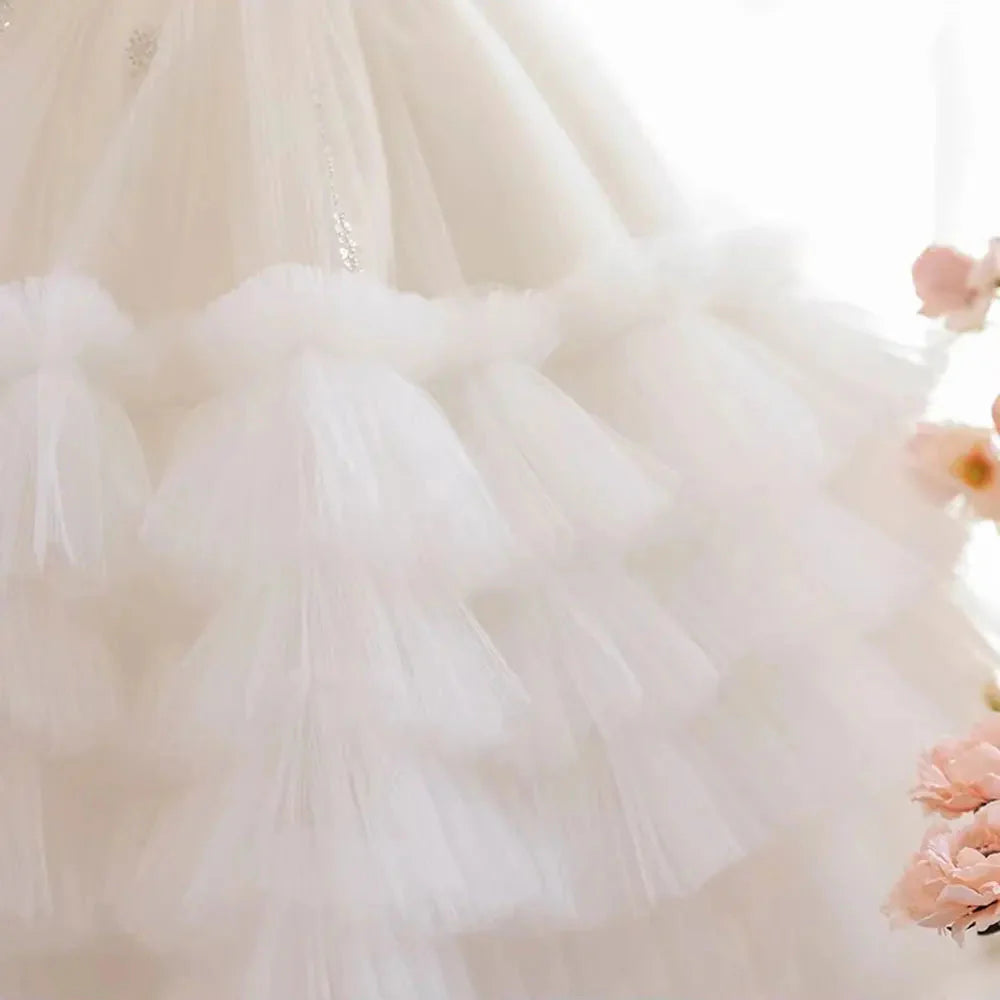 Luxury White Flower Girl Dress Sequined Princess Kids J245