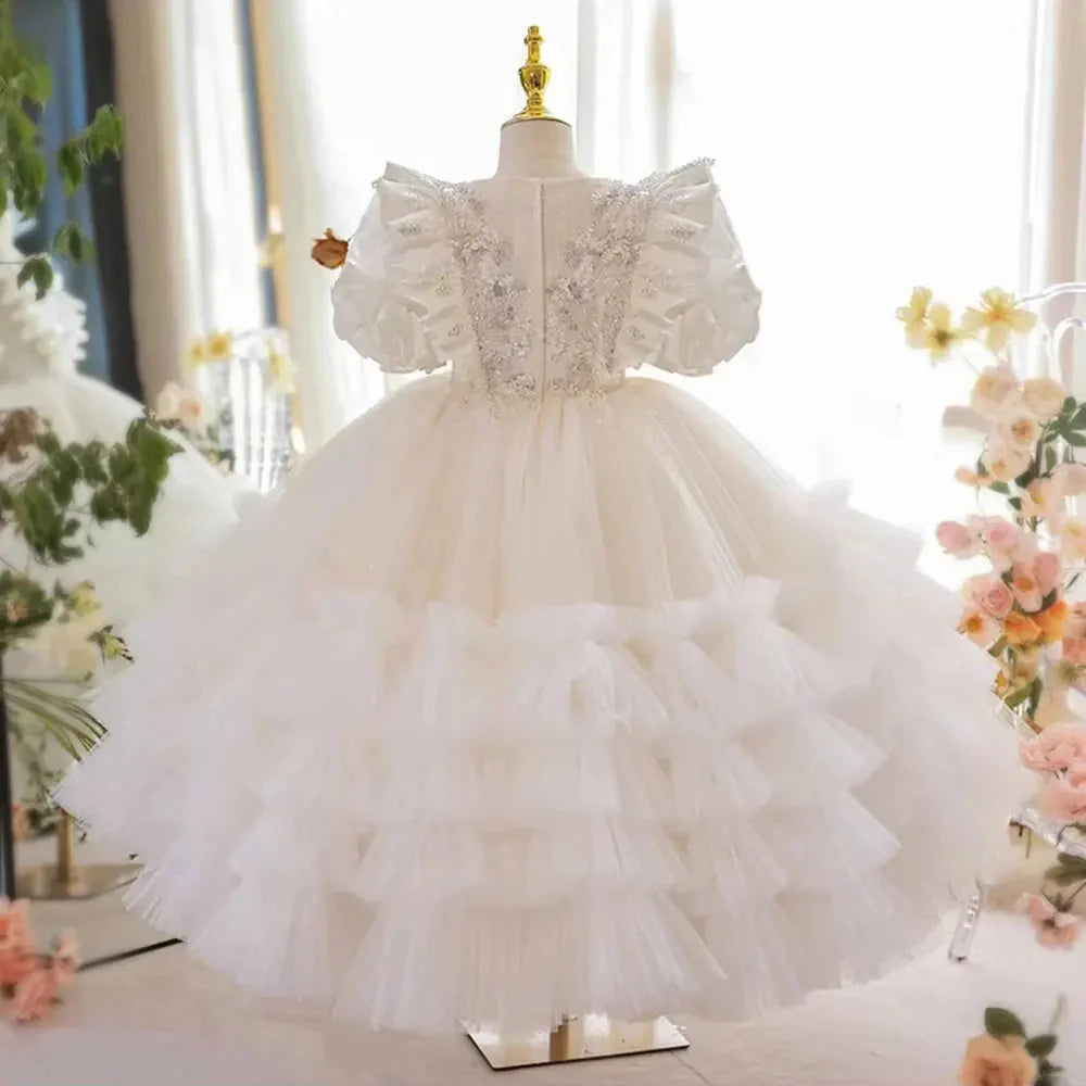 Luxury White Flower Girl Dress Sequined Princess Kids J245