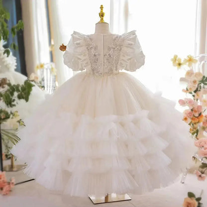 Luxury White Flower Girl Dress Sequined Princess Kids J245