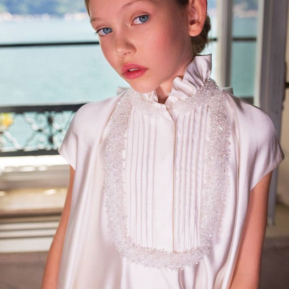 Luxury White Girl Dress Beading Princess Kids Evening Gown J296