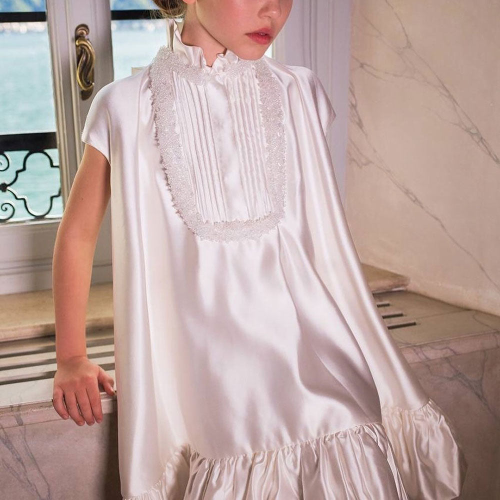 Luxury White Girl Dress Beading Princess Kids Evening Gown J296