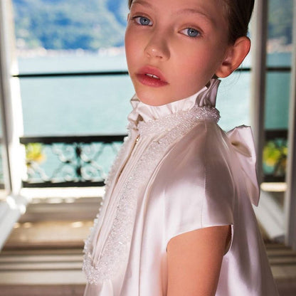 Luxury White Girl Dress Beading Princess Kids Evening Gown J296