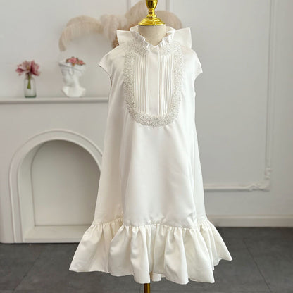 Luxury White Girl Dress Beading Princess Kids Evening Gown J296