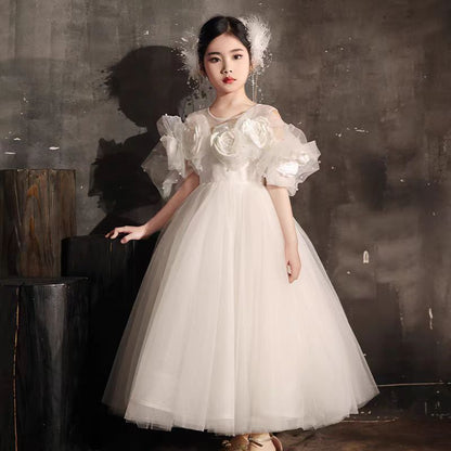 Luxury White Girl Dress Handmade Flowers Arabic Princess J005