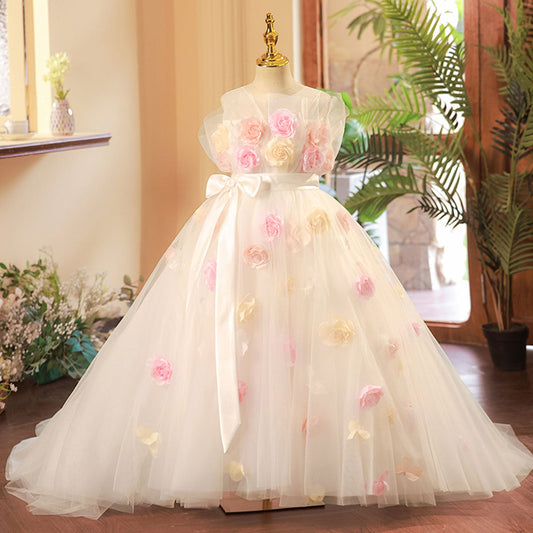 Luxury White Handmade Flowers Girl Dress for First Communion J277