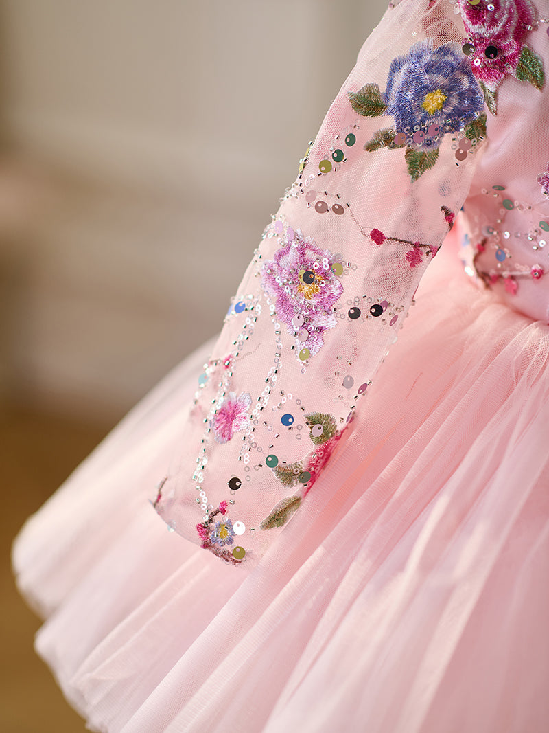 Pink Baby Lace Long Sleeve Adorable Baby Birthday Girl Dress J054