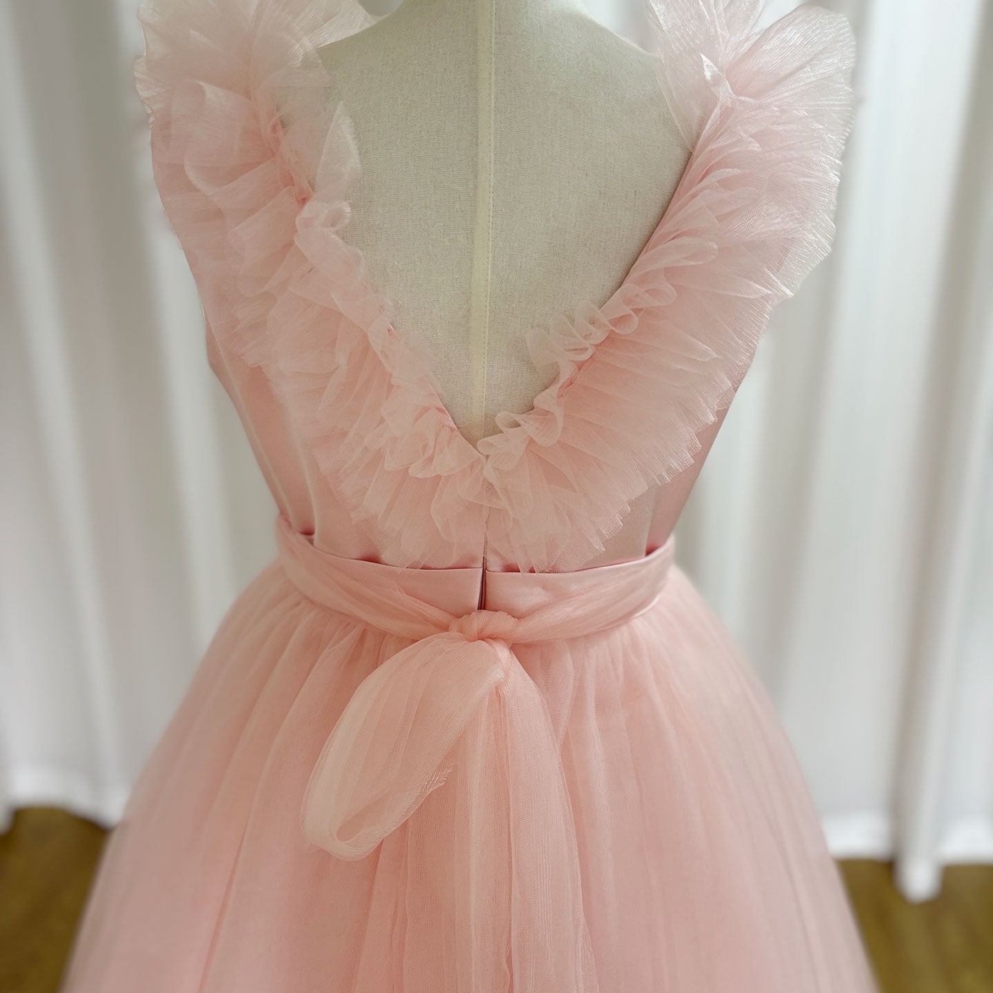Pink Flower Girl Dress V-Neck Tiered Tulle for Birthday Party J116