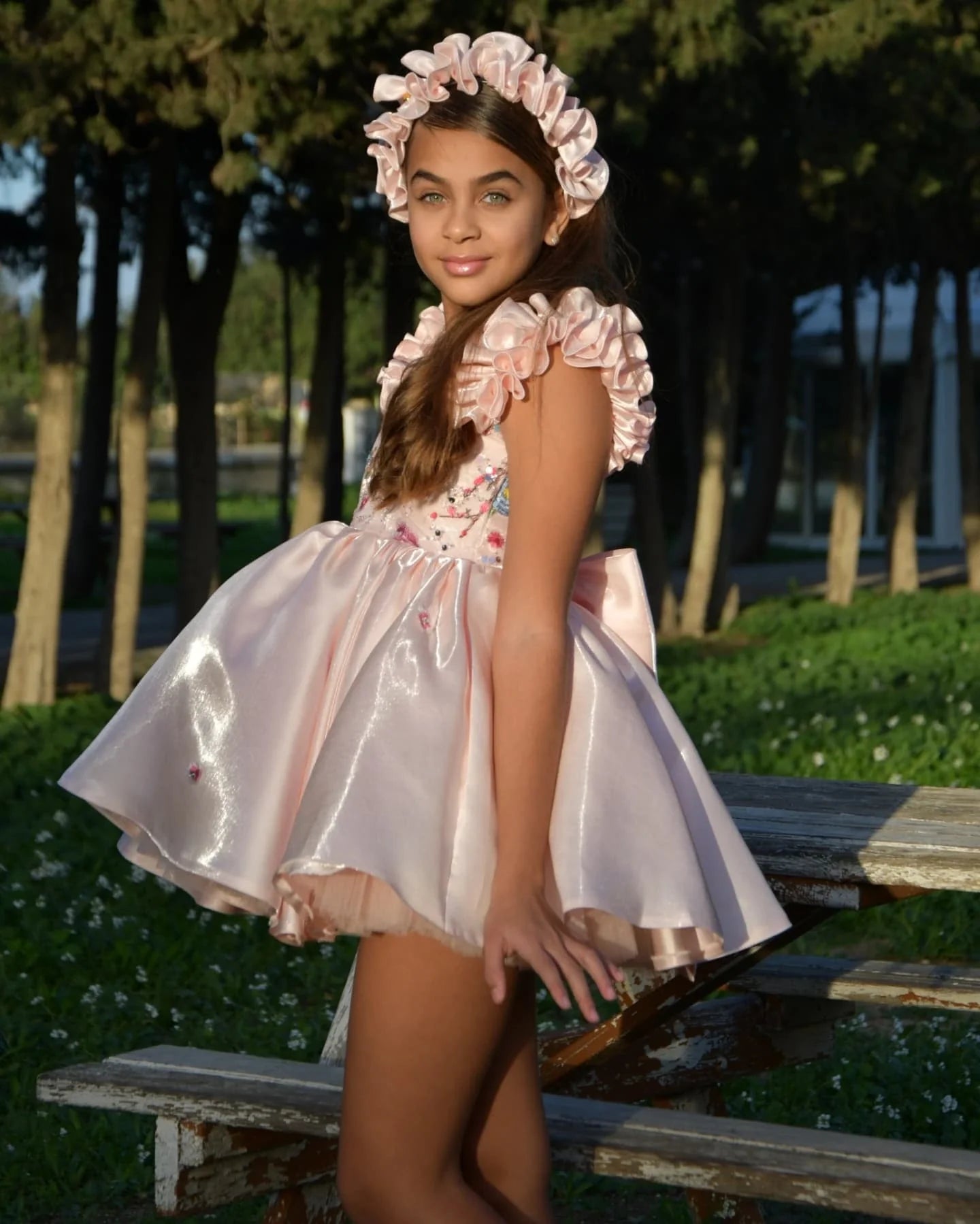 Pink Girl Dress 3D Flowers with Hairband for Kids J026