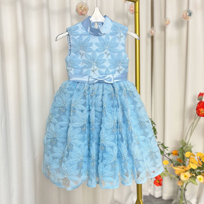 Pink Girl Dress Beads Flowers Princess Birthday Party Gown J130