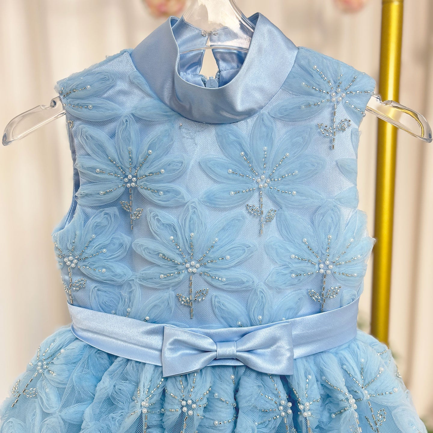 Pink Girl Dress Beads Flowers Princess Birthday Party Gown J130