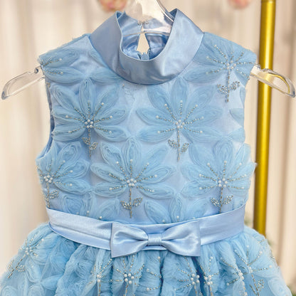 Pink Girl Dress Beads Flowers Princess Birthday Party Gown J130