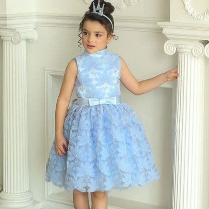 Pink Girl Dress Beads Flowers Princess Birthday Party Gown J130