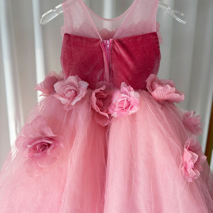Pink Girl Dress Handmade Flowers for Kids Birthday Party J139
