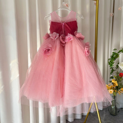 Pink Girl Dress Handmade Flowers for Kids Birthday Party J139