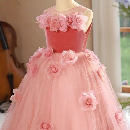 Pink Girl Dress Handmade Flowers for Kids Birthday Party J139
