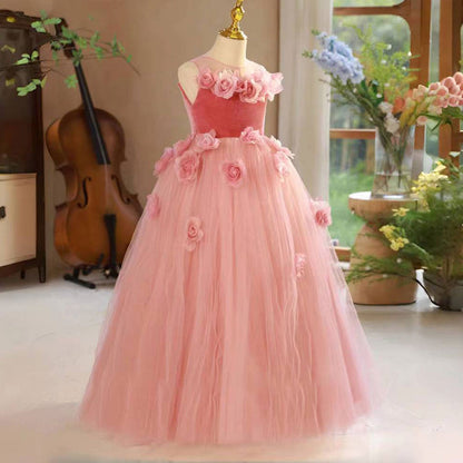 Pink Girl Dress Handmade Flowers for Kids Birthday Party J139