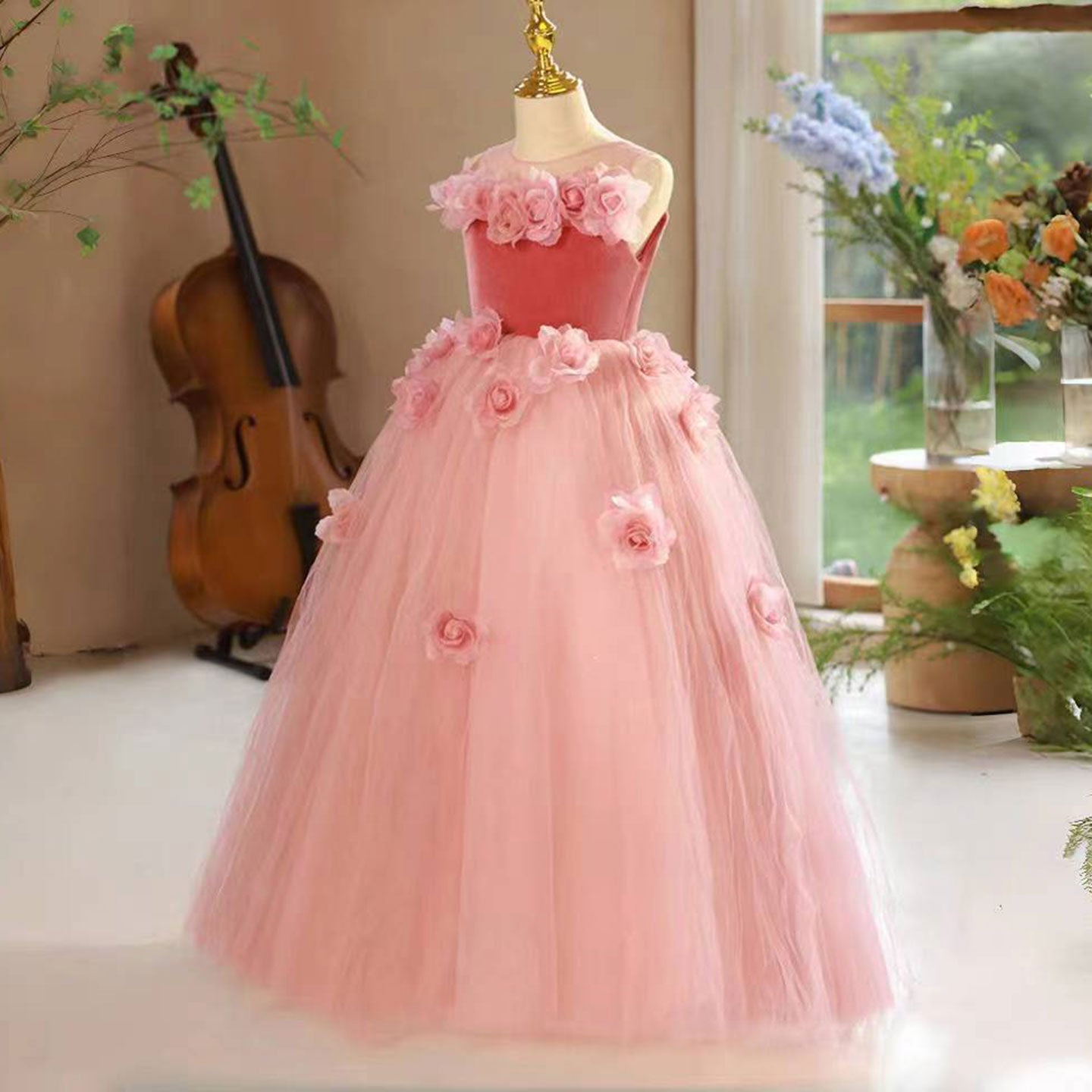 Pink Girl Dress Handmade Flowers for Kids Birthday Party J139