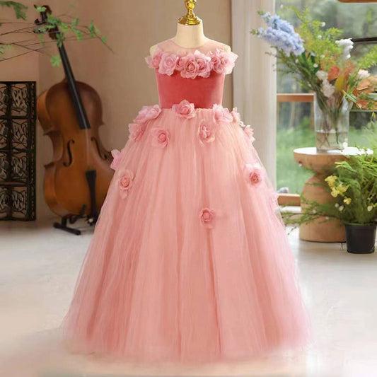 Pink Girl Dress Handmade Flowers for Kids Birthday Party J139