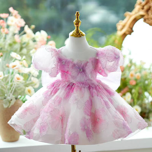 Pink Girl Princess Dress Knee Length for 1st Birthday J409
