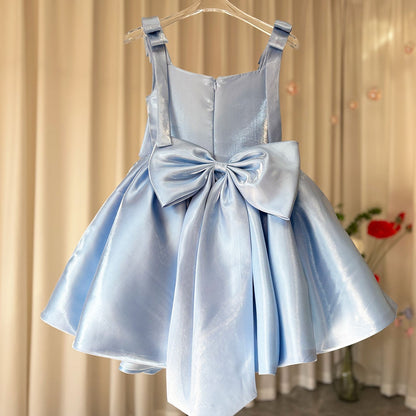 Pink Puffy Square Collar Satin Birthday Party Girl Dress J226