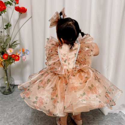 Puffy Sleeve Champagne Baby Knee Length Girl Dress J225