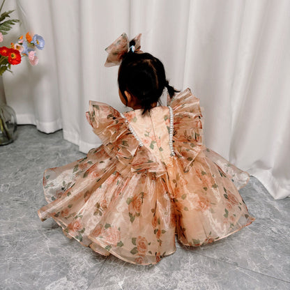 Puffy Sleeve Champagne Baby Knee Length Girl Dress J225