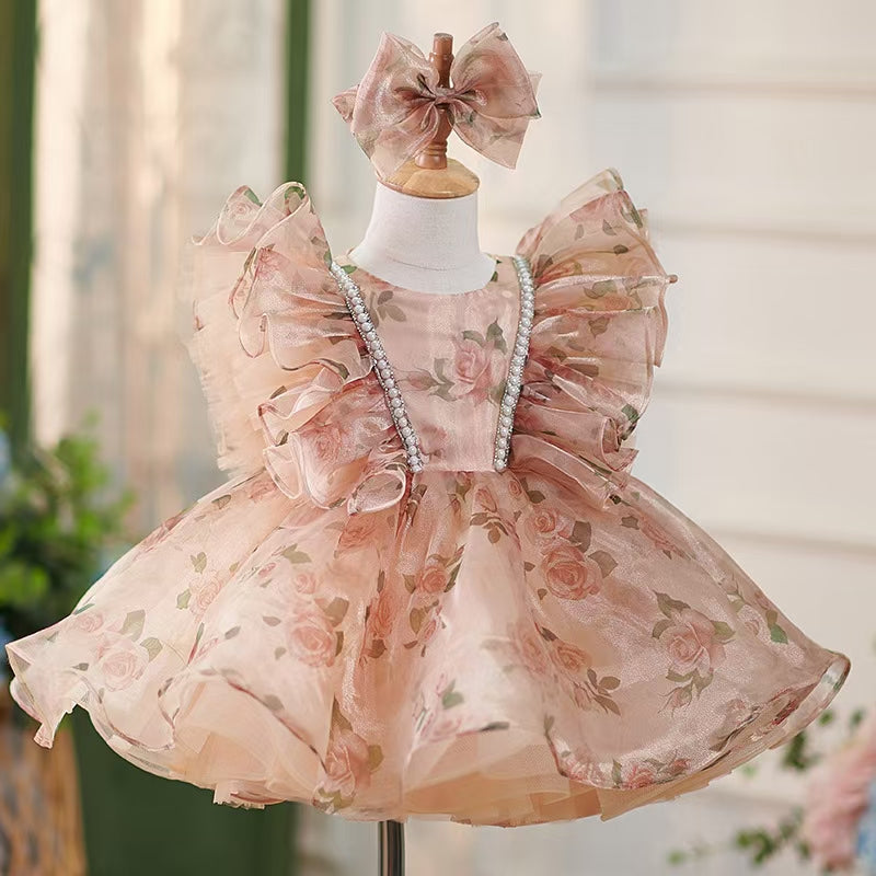 Puffy Sleeve Champagne Baby Knee Length Girl Dress J225