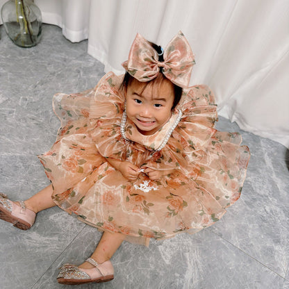 Puffy Sleeve Champagne Baby Knee Length Girl Dress J225