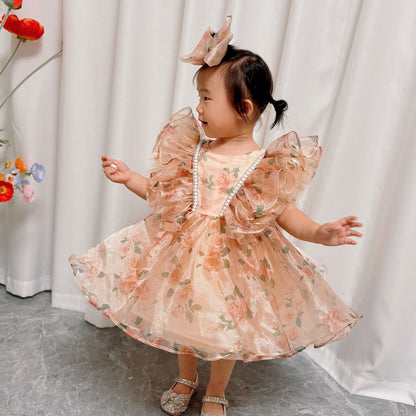 Puffy Sleeve Champagne Baby Knee Length Girl Dress J225