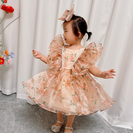 Puffy Sleeve Champagne Baby Knee Length Girl Dress J225