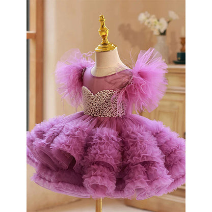 Purple Pearls Flower Girl Dress for Wedding Birthday J318