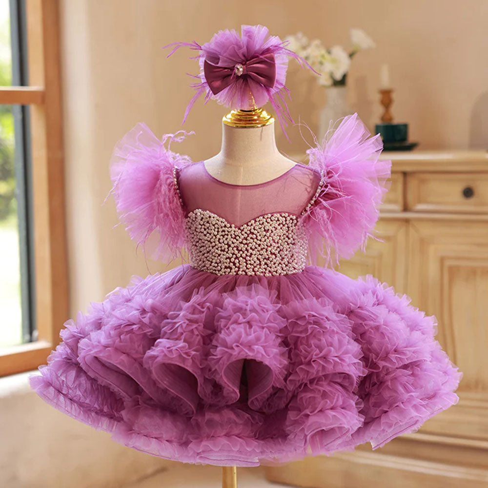 Purple Pearls Flower Girl Dress for Wedding Birthday J318