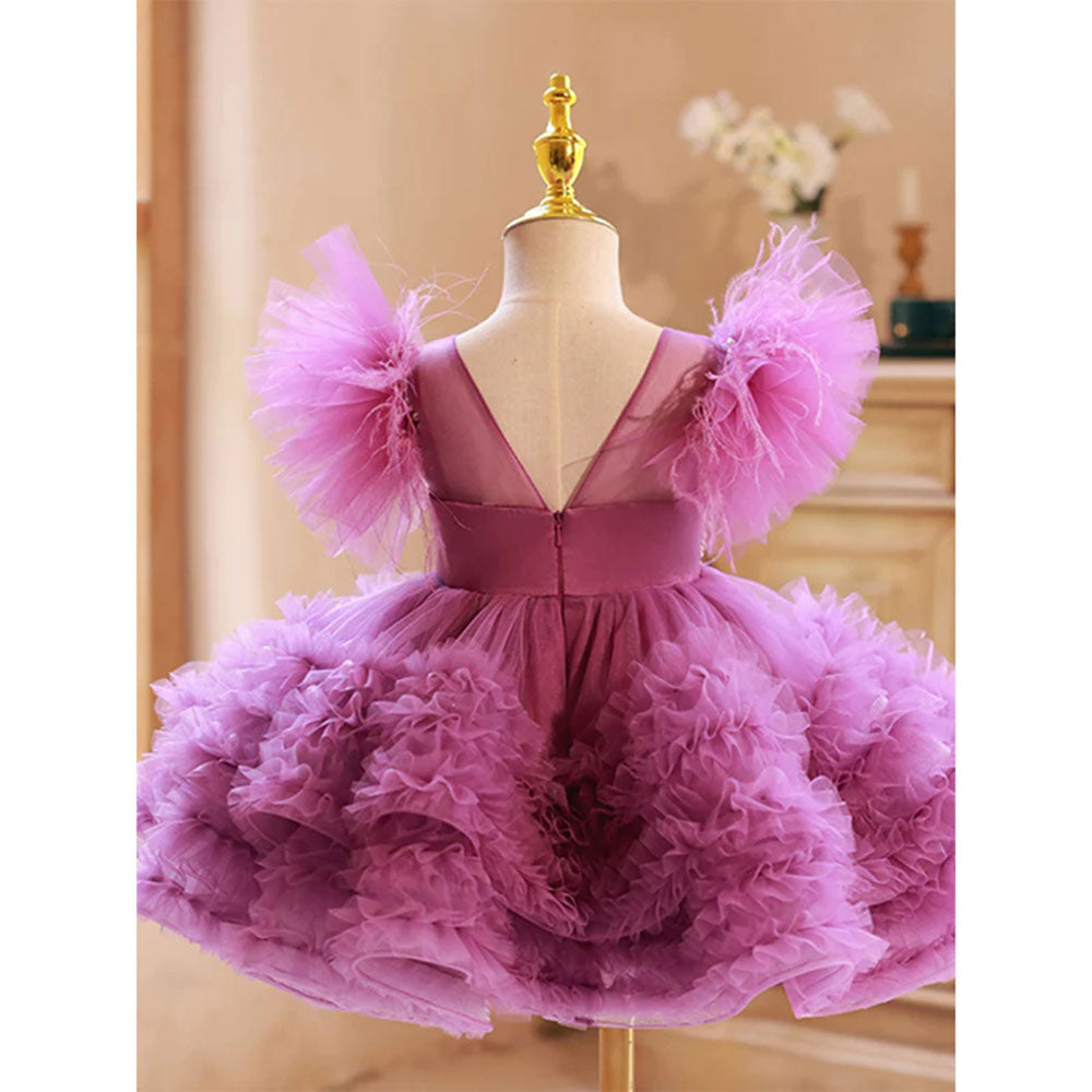 Purple Pearls Flower Girl Dress for Wedding Birthday J318