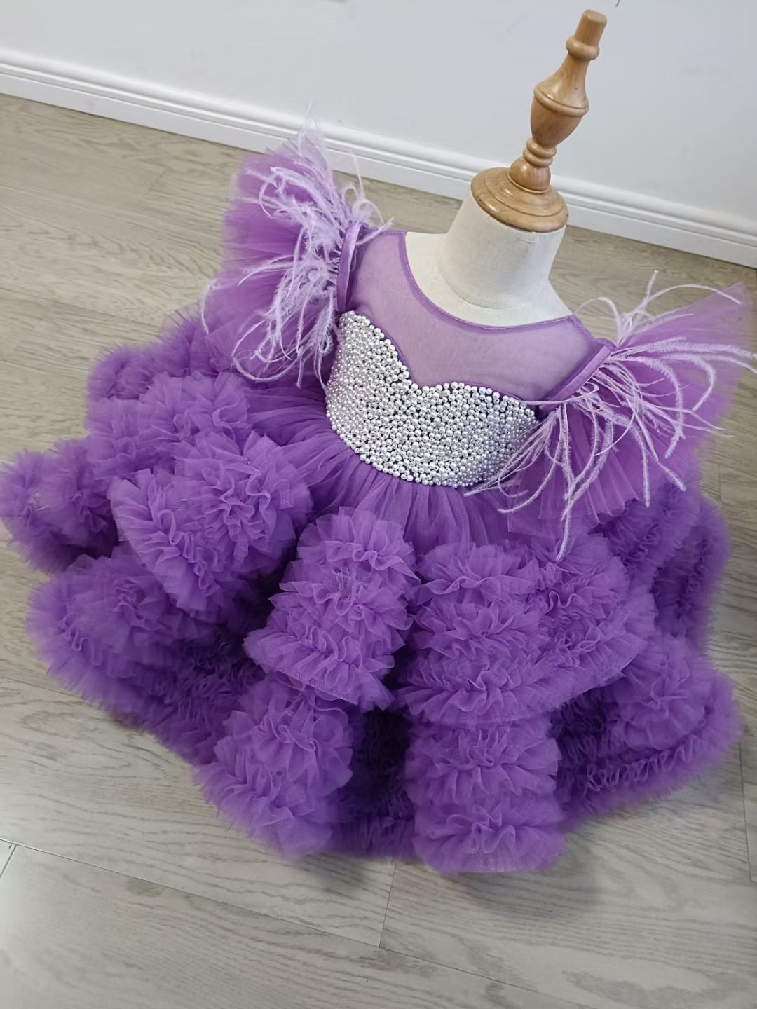 Purple Pearls Flower Girl Dress for Wedding Birthday J318