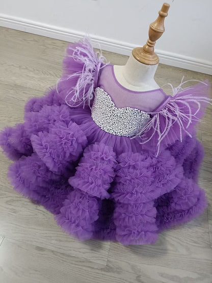 Purple Pearls Flower Girl Dress for Wedding Birthday J318