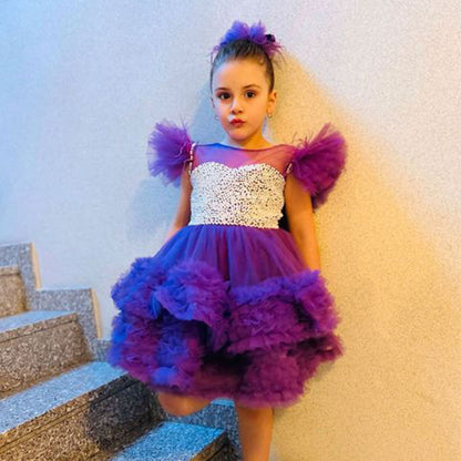 Purple Pearls Flower Girl Dress for Wedding Birthday J318
