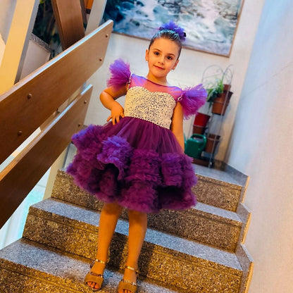 Purple Pearls Flower Girl Dress for Wedding Birthday J318