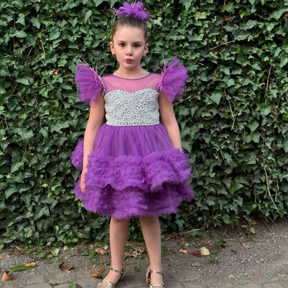Purple Pearls Flower Girl Dress for Wedding Birthday J318