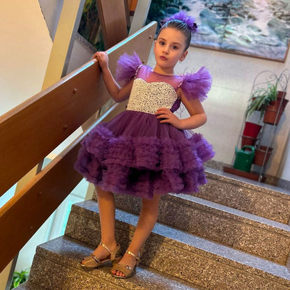 Purple Pearls Flower Girl Dress for Wedding Birthday J318