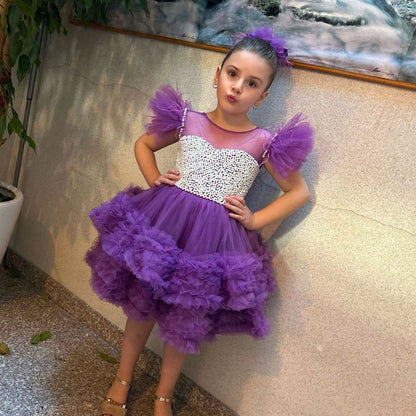 Purple Pearls Flower Girl Dress for Wedding Birthday J318