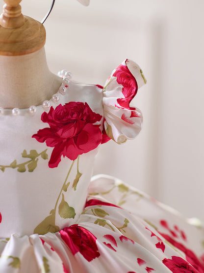 Red Baby Puffy Sleeve Knee Length Baby Girl Dress J051