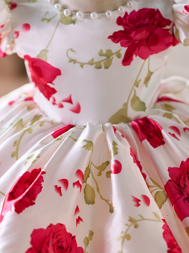 Red Baby Puffy Sleeve Knee Length Baby Girl Dress J051