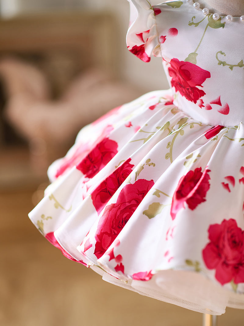 Red Baby Puffy Sleeve Knee Length Baby Girl Dress J051